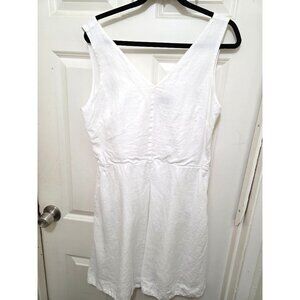 GAP Women's 12‎ White 100%Linen V-Neck Sleeveless Summer Midi Dress Empire Waist